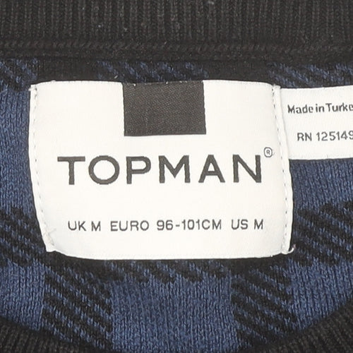 Topman Men’s Blue Check Crew Neck Jumper Pullover Size M Regular Fit