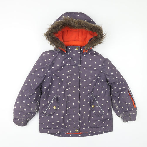Boden Girls Purple Star Print Parka Coat 6-7 Years Winter Hooded