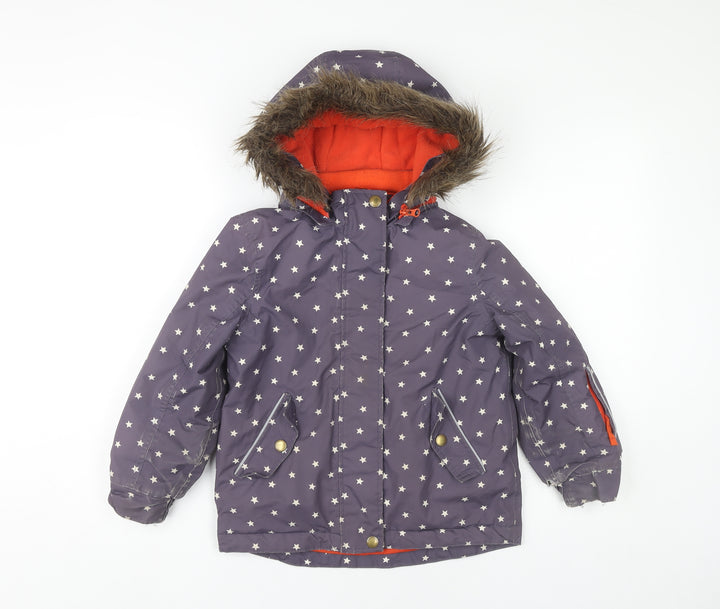 Boden Girls Purple Star Print Parka Coat 6-7 Years Winter Hooded