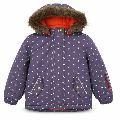 Boden Girls Purple Star Print Parka Coat 6-7 Years Winter Hooded