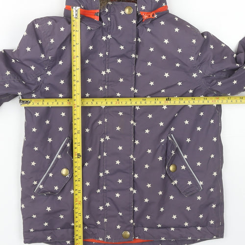 Boden Girls Purple Star Print Parka Coat 6-7 Years Winter Hooded
