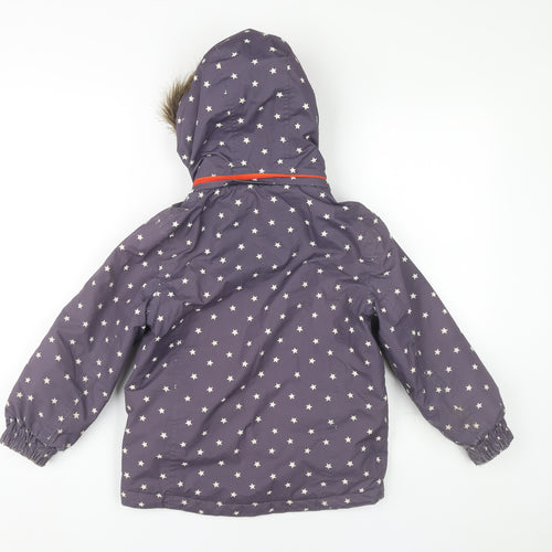 Boden Girls Purple Star Print Parka Coat 6-7 Years Winter Hooded