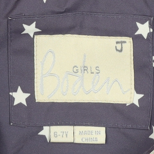 Boden Girls Purple Star Print Parka Coat 6-7 Years Winter Hooded