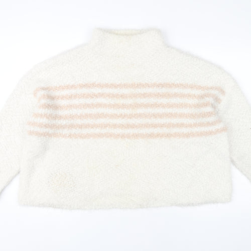 Roman Women’s Ivory Striped Mock Neck Chunky Knit Jumper Size 20