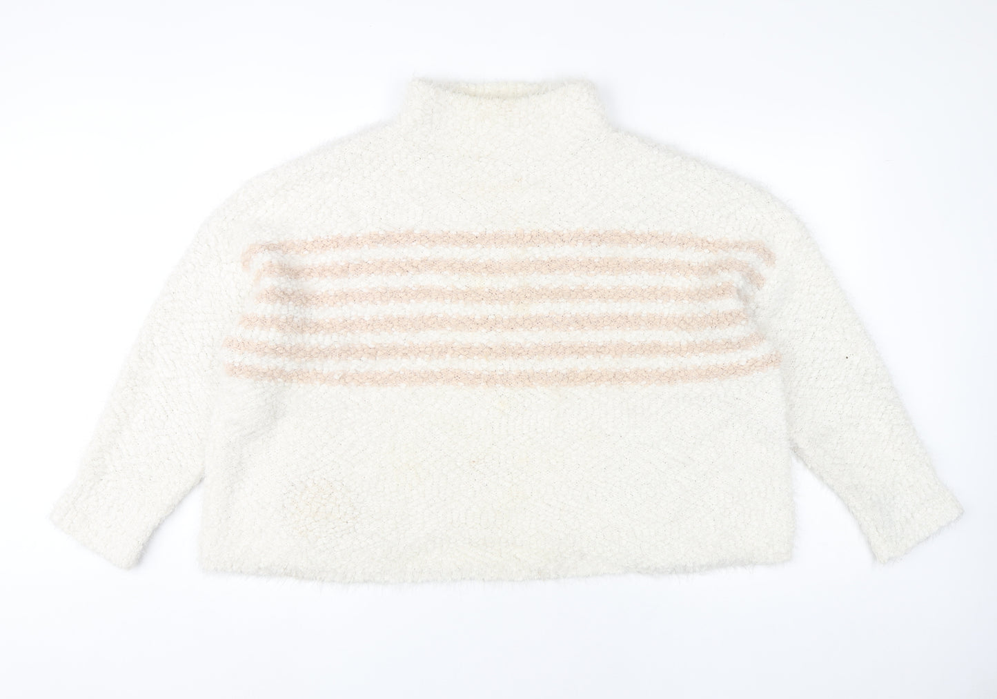 Roman Women’s Ivory Striped Mock Neck Chunky Knit Jumper Size 20
