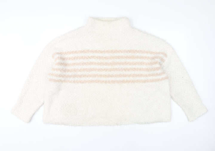 Roman Women’s Ivory Striped Mock Neck Chunky Knit Jumper Size 20