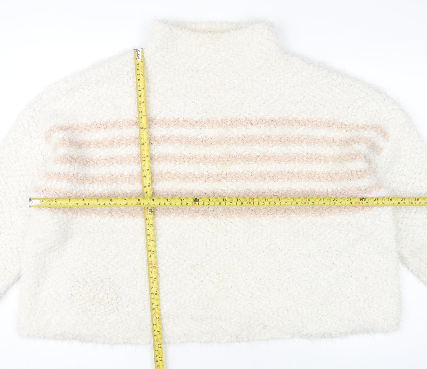 Roman Women’s Ivory Striped Mock Neck Chunky Knit Jumper Size 20