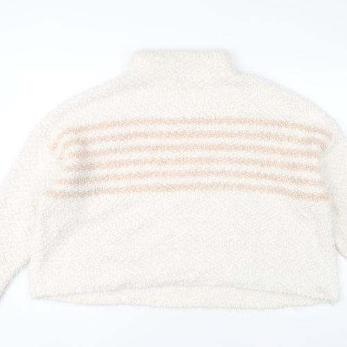 Roman Women’s Ivory Striped Mock Neck Chunky Knit Jumper Size 20