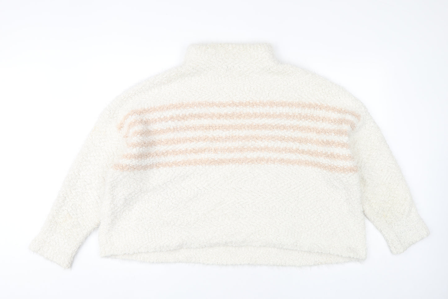 Roman Women’s Ivory Striped Mock Neck Chunky Knit Jumper Size 20