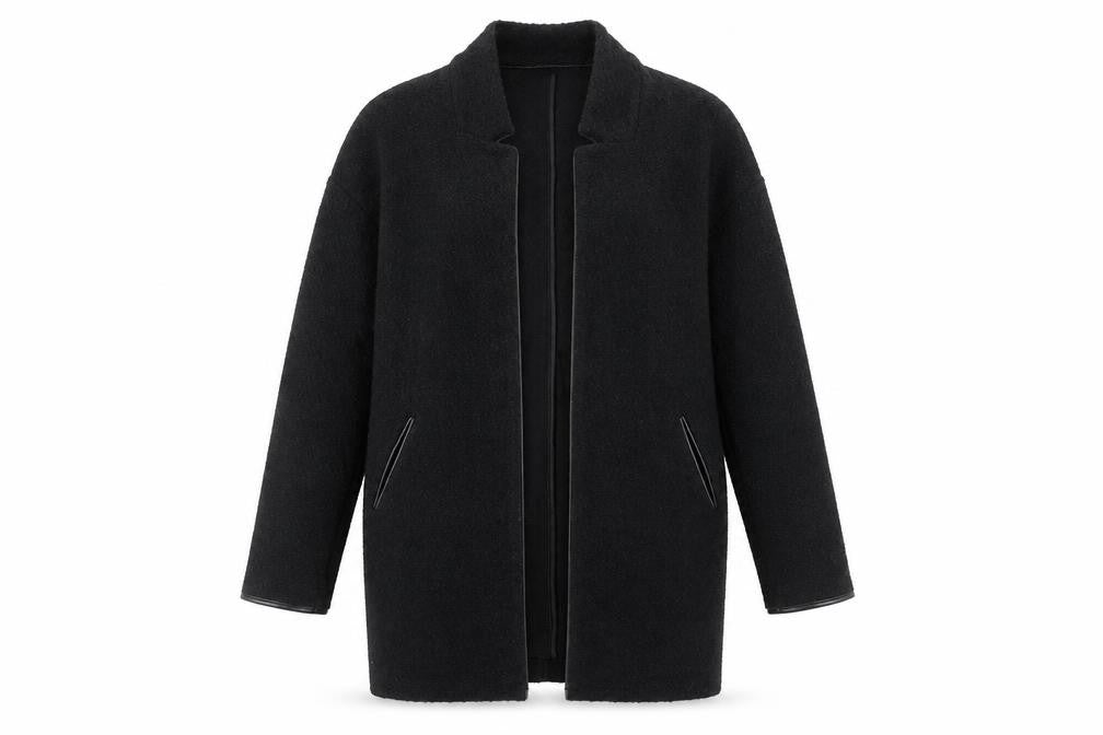 Front view of Marks & Spencer women’s black collared longline cardigan, size UK 10