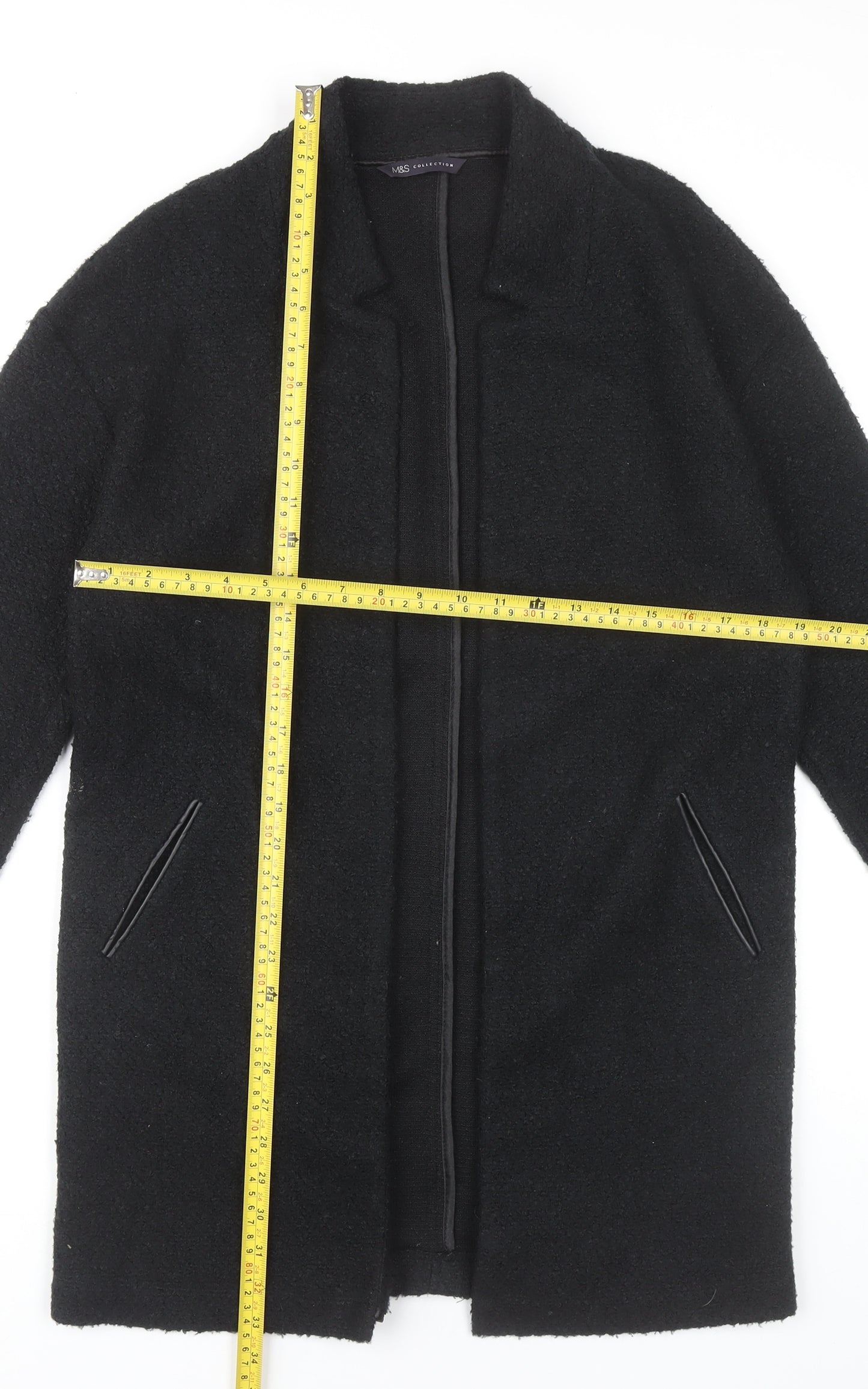 Marks and Spencer Womens Black Collared Longline Cardigan Size 10