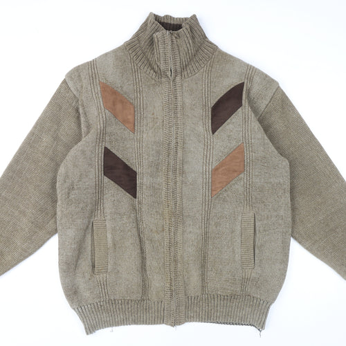 Raphael Valencino Men's Beige XL Knit Zip Jacket Retro Style
