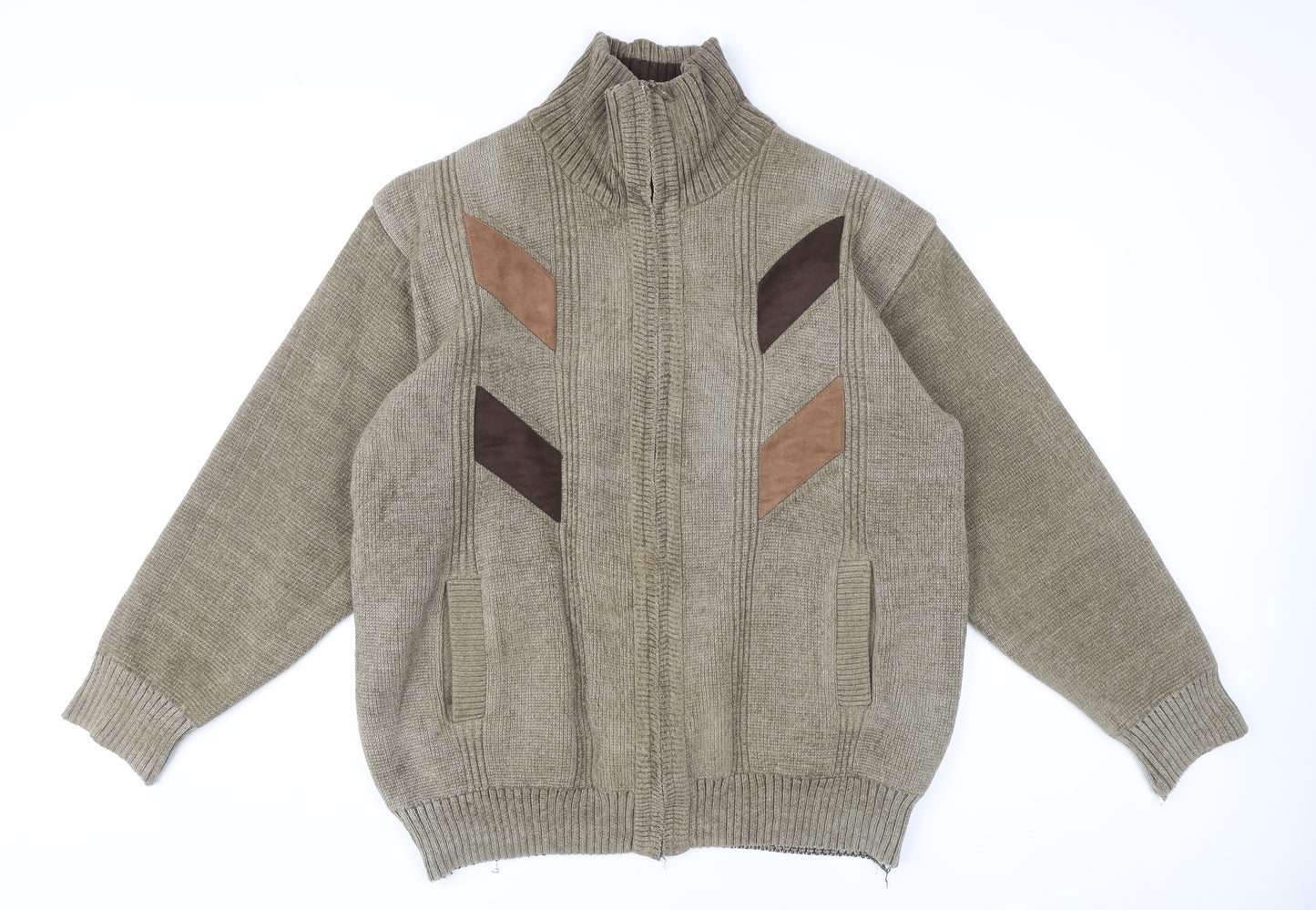 Raphael Valencino Men's Beige XL Knit Zip Jacket Retro Style