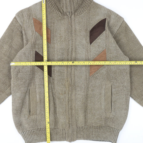 Raphael Valencino Men's Beige XL Knit Zip Jacket Retro Style