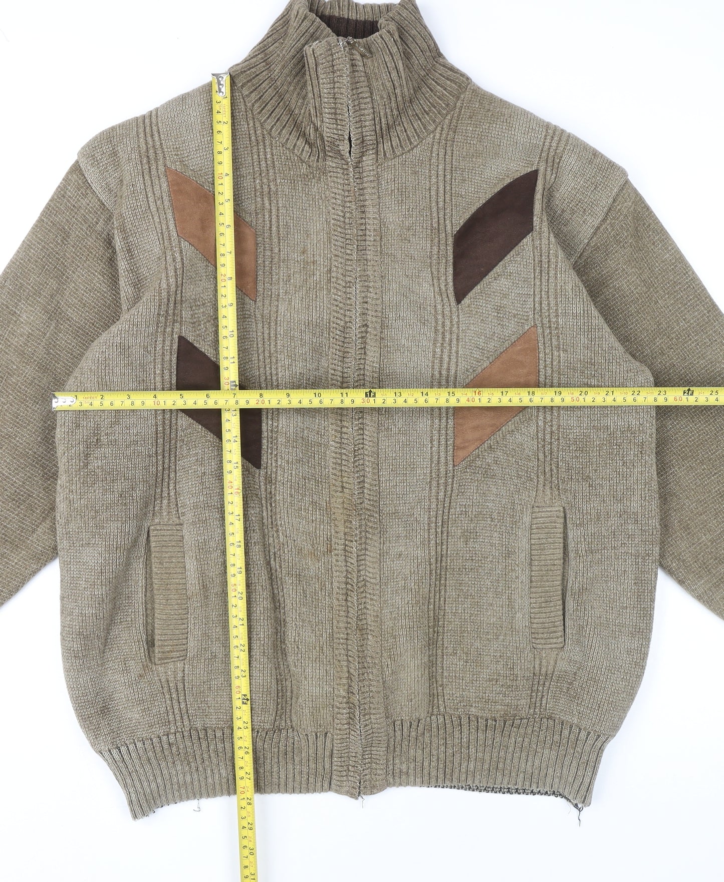 Raphael Valencino Men's Beige XL Knit Zip Jacket Retro Style