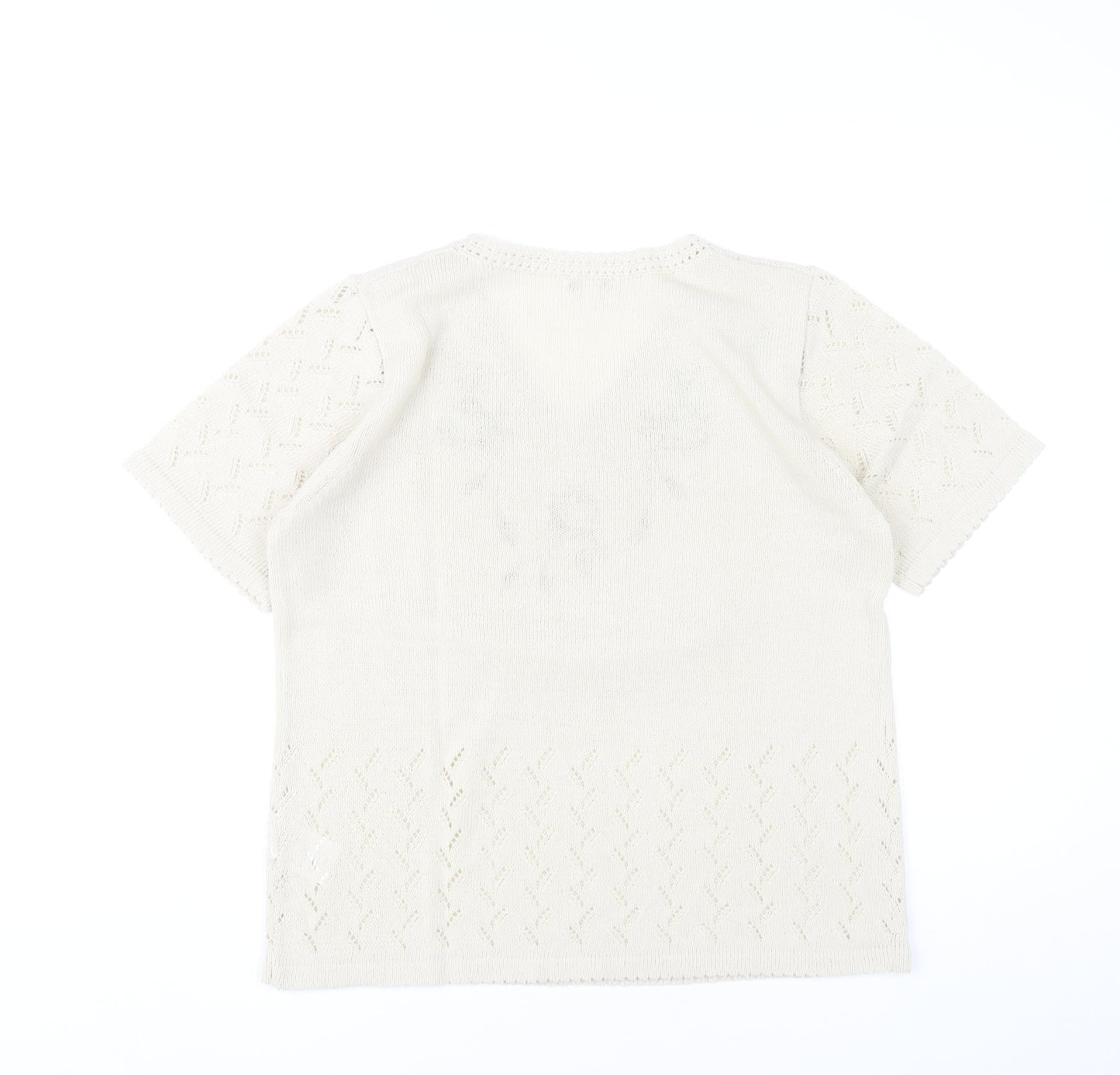 Damart Womens Ivory Floral Embroidered Knit T-Shirt Size 14