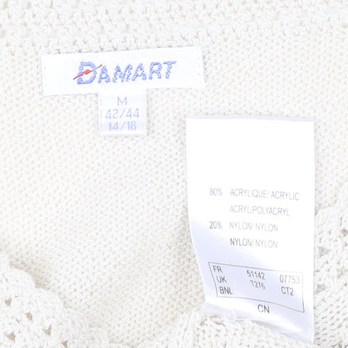 Damart Womens Ivory Floral Embroidered Knit T-Shirt Size 14