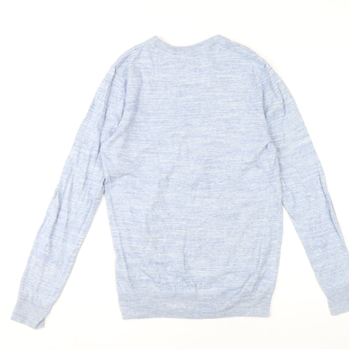 H&M Women Blue Cotton Pullover Jumper Size S Crew Neck Knitwear