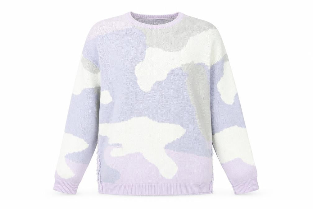 Front view of ASOS DESIGN women’s xs multicoloured camouflage crew neck jumper