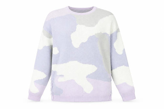 Front view of ASOS DESIGN women’s xs multicoloured camouflage crew neck jumper