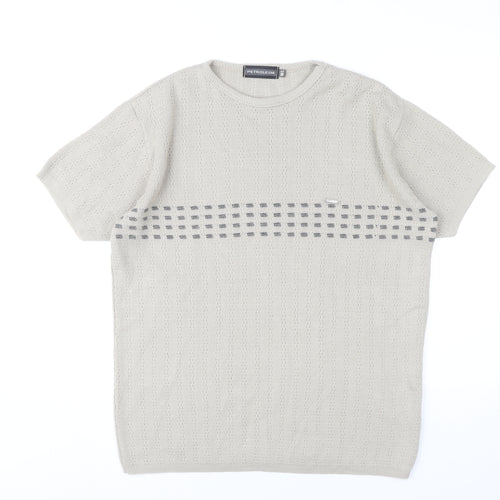 Petroleum Men’s Beige Knit Pullover Jumper M Crew Neck Short Sleeve