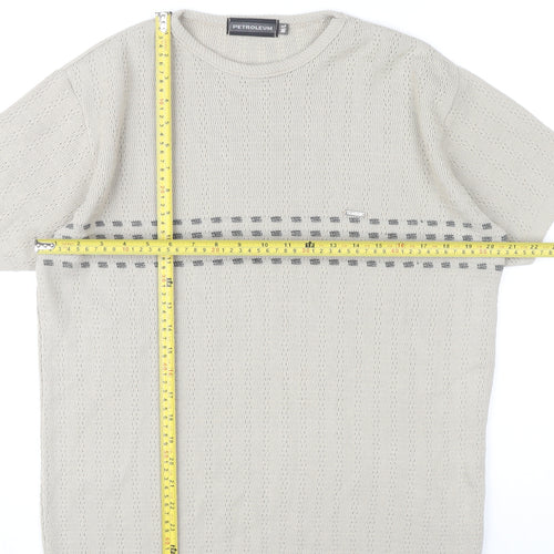 Petroleum Men’s Beige Knit Pullover Jumper M Crew Neck Short Sleeve
