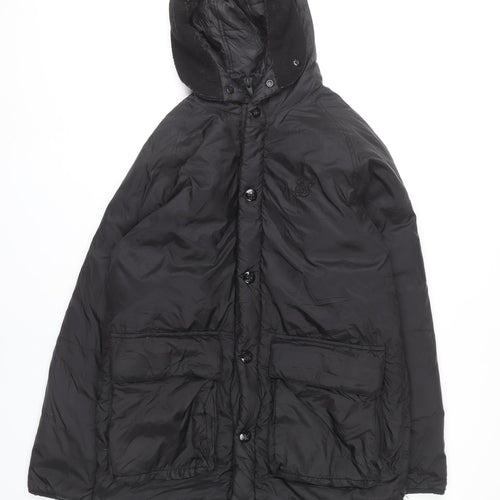 SikSilk Men’s Black Nylon Puffer Jacket Hooded Size M Casual Winter