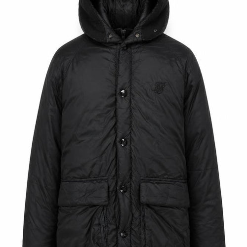 SikSilk Men’s Black Nylon Puffer Jacket Hooded Size M Casual Winter