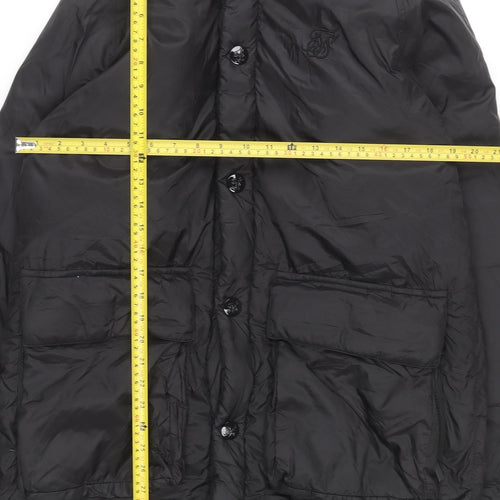 SikSilk Men’s Black Nylon Puffer Jacket Hooded Size M Casual Winter