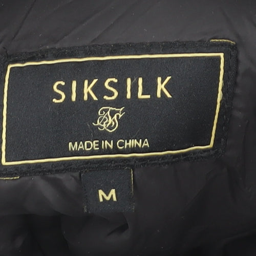 SikSilk Men’s Black Nylon Puffer Jacket Hooded Size M Casual Winter