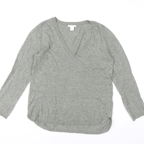 H&M Women’s Grey V-Neck Pullover Jumper XS Regular Fit