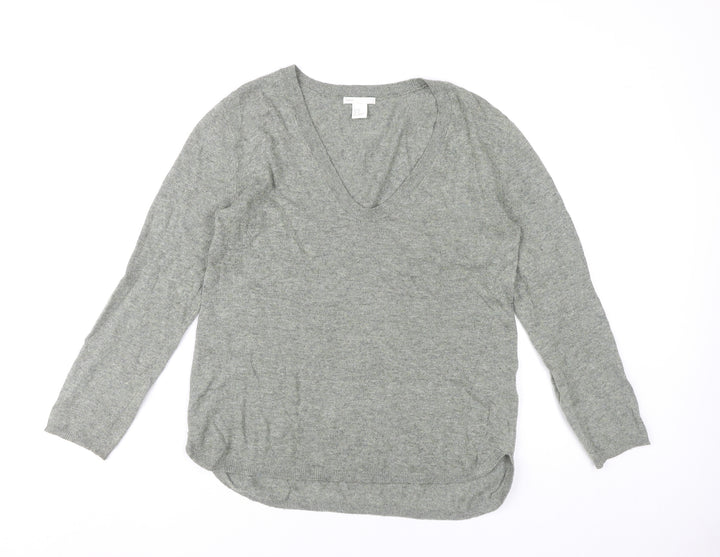 H&M Women’s Grey V-Neck Pullover Jumper XS Regular Fit