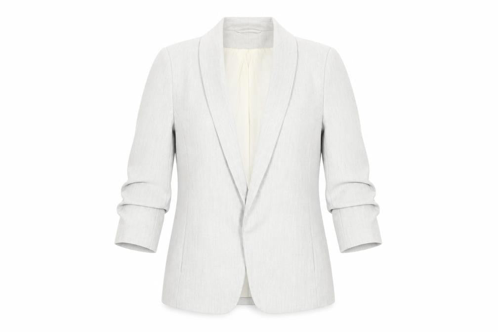 Front view of H&M Women’s Grey Shawl Lapel Blazer, size UK 10, Regular Fit