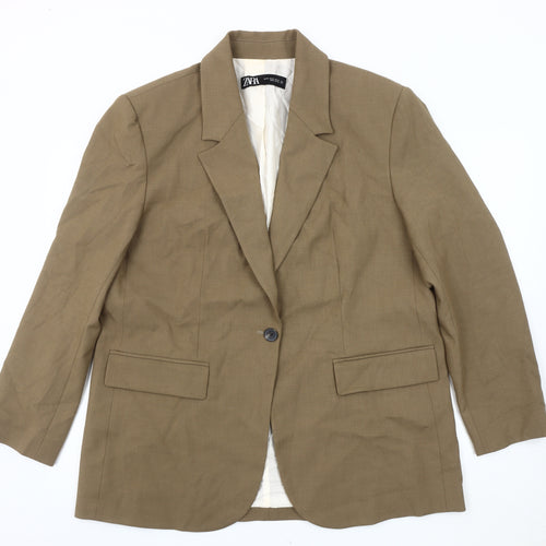Zara Women Brown Regular Fit Blazer Jacket Size XL Single-Breasted