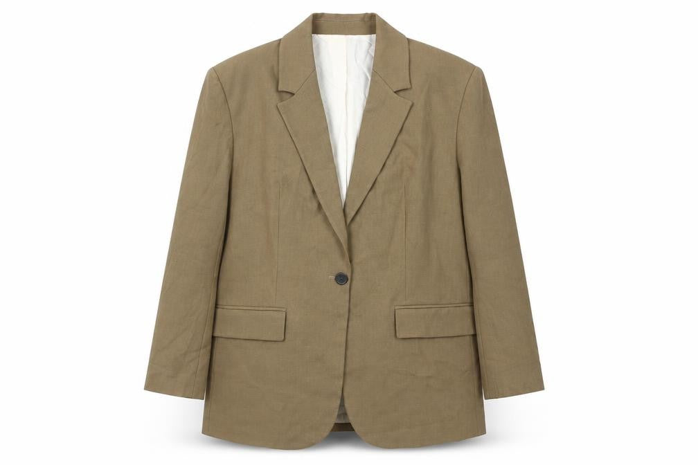 Front view of Zara Women Brown Regular Fit Blazer Jacket, size XL, Single-Breasted