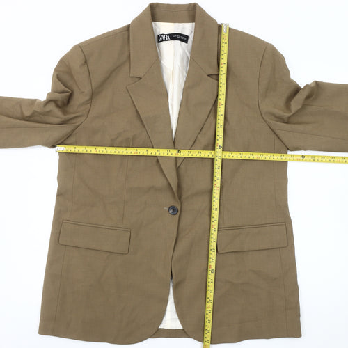 Zara Women Brown Regular Fit Blazer Jacket Size XL Single-Breasted