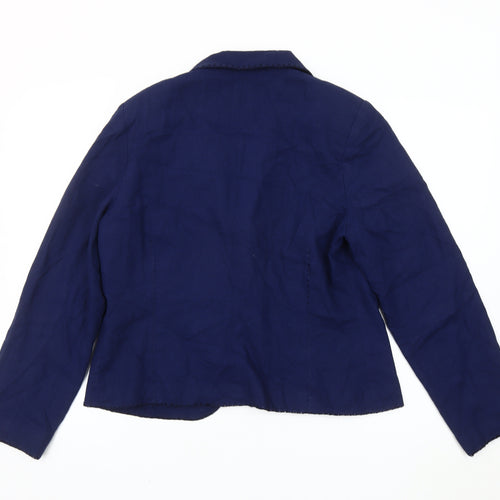 M&Co Women Blue Linen Blend Blazer Jacket Size 14 Regular