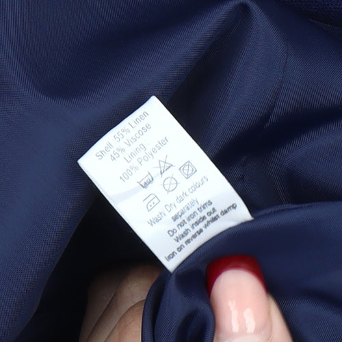 M&Co Women Blue Linen Blend Blazer Jacket Size 14 Regular