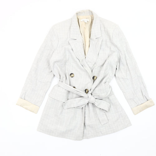 Topshop Women’s Grey Check Cotton Belted Blazer Jacket UK 10