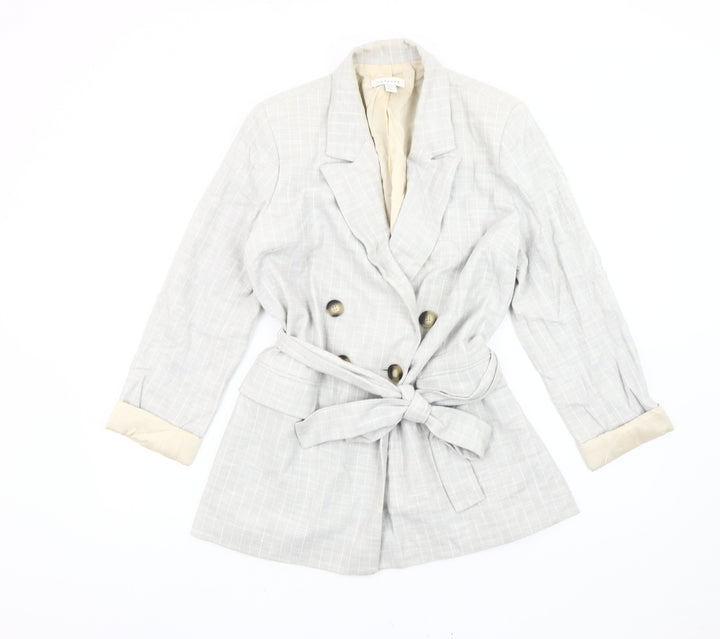 Topshop Women’s Grey Check Cotton Belted Blazer Jacket UK 10