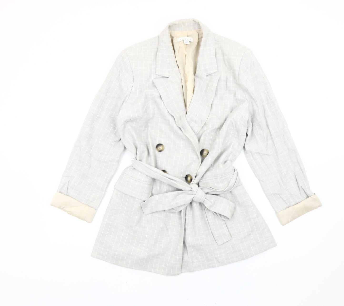 Topshop Women’s Grey Check Cotton Belted Blazer Jacket UK 10