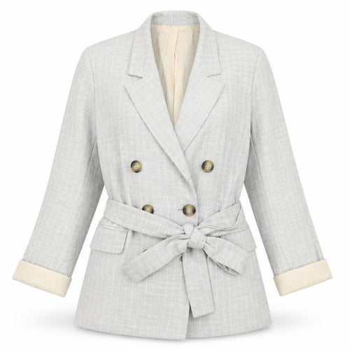 Topshop Women’s Grey Check Cotton Belted Blazer Jacket UK 10