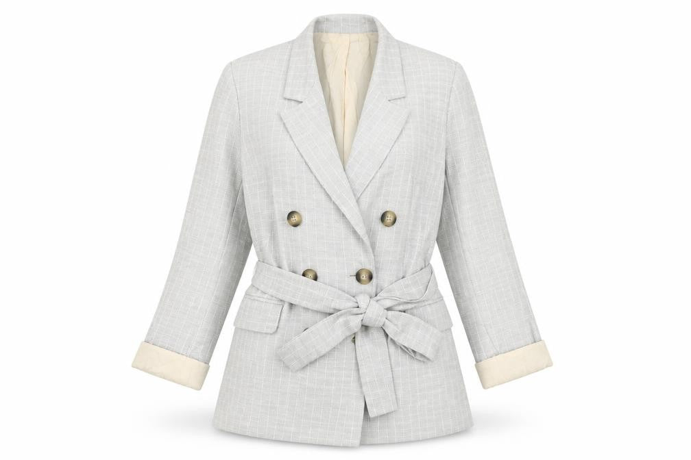Topshop Women’s Grey Check Cotton Belted Blazer Jacket UK 10