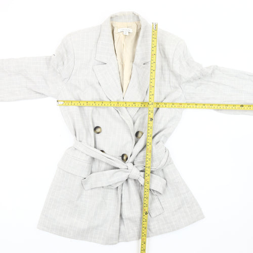Topshop Women’s Grey Check Cotton Belted Blazer Jacket UK 10