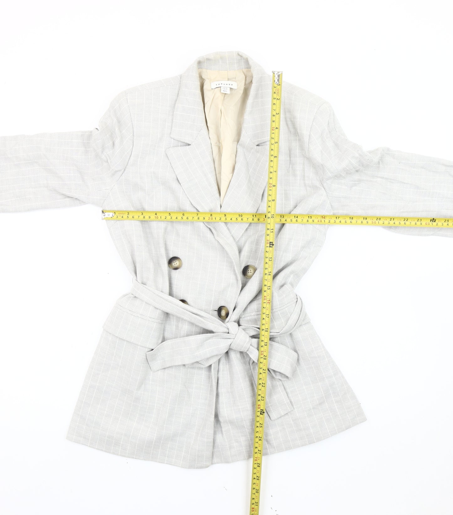 Topshop Women’s Grey Check Cotton Belted Blazer Jacket UK 10