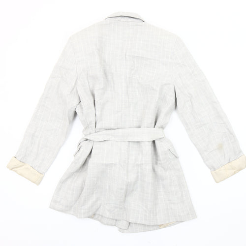 Topshop Women’s Grey Check Cotton Belted Blazer Jacket UK 10