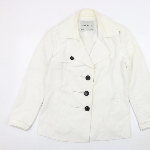 Zara Basic Women’s White Pea Coat Size 14 Cotton Blend Workwear