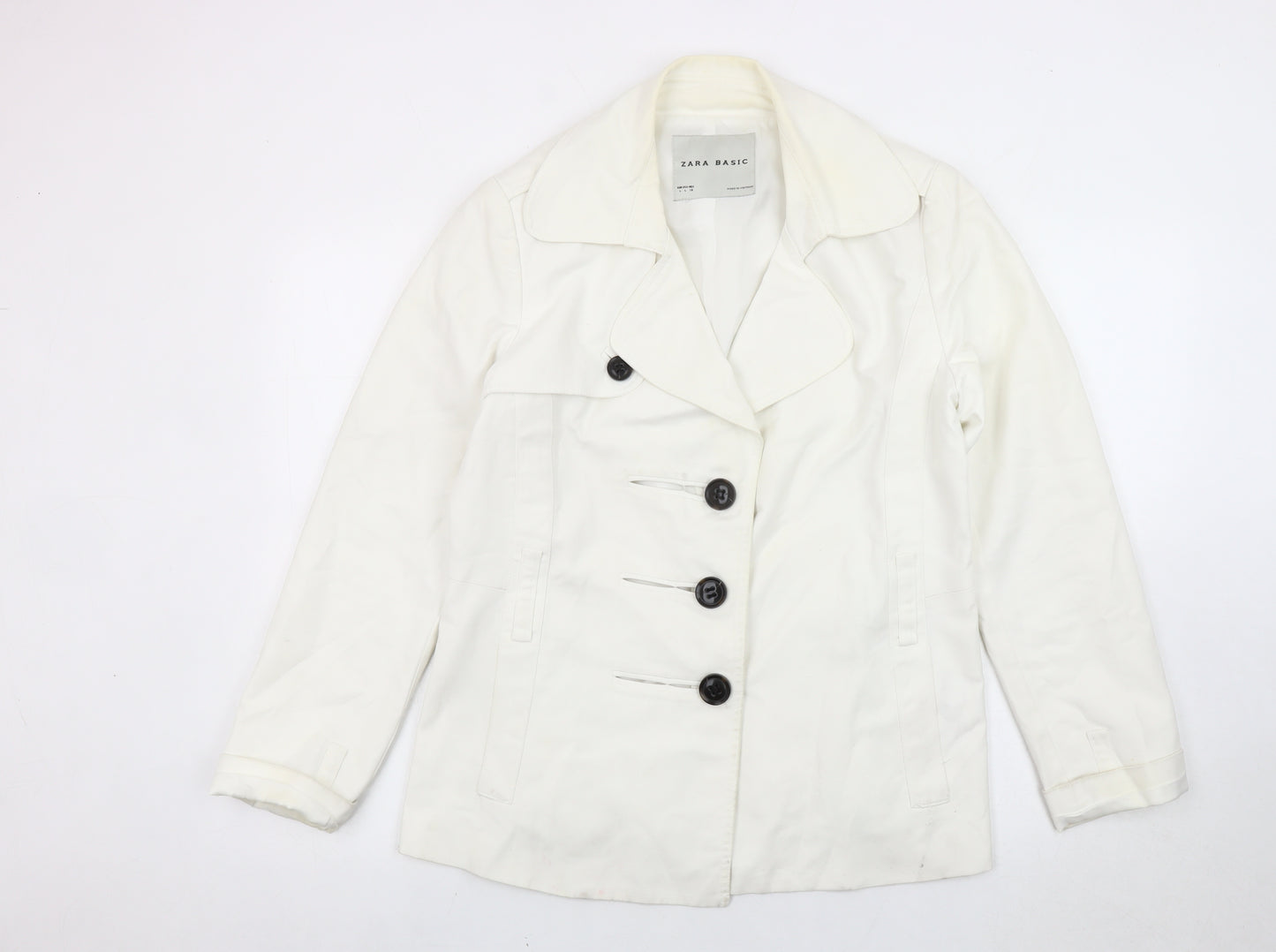 Zara Basic Women’s White Pea Coat Size 14 Cotton Blend Workwear