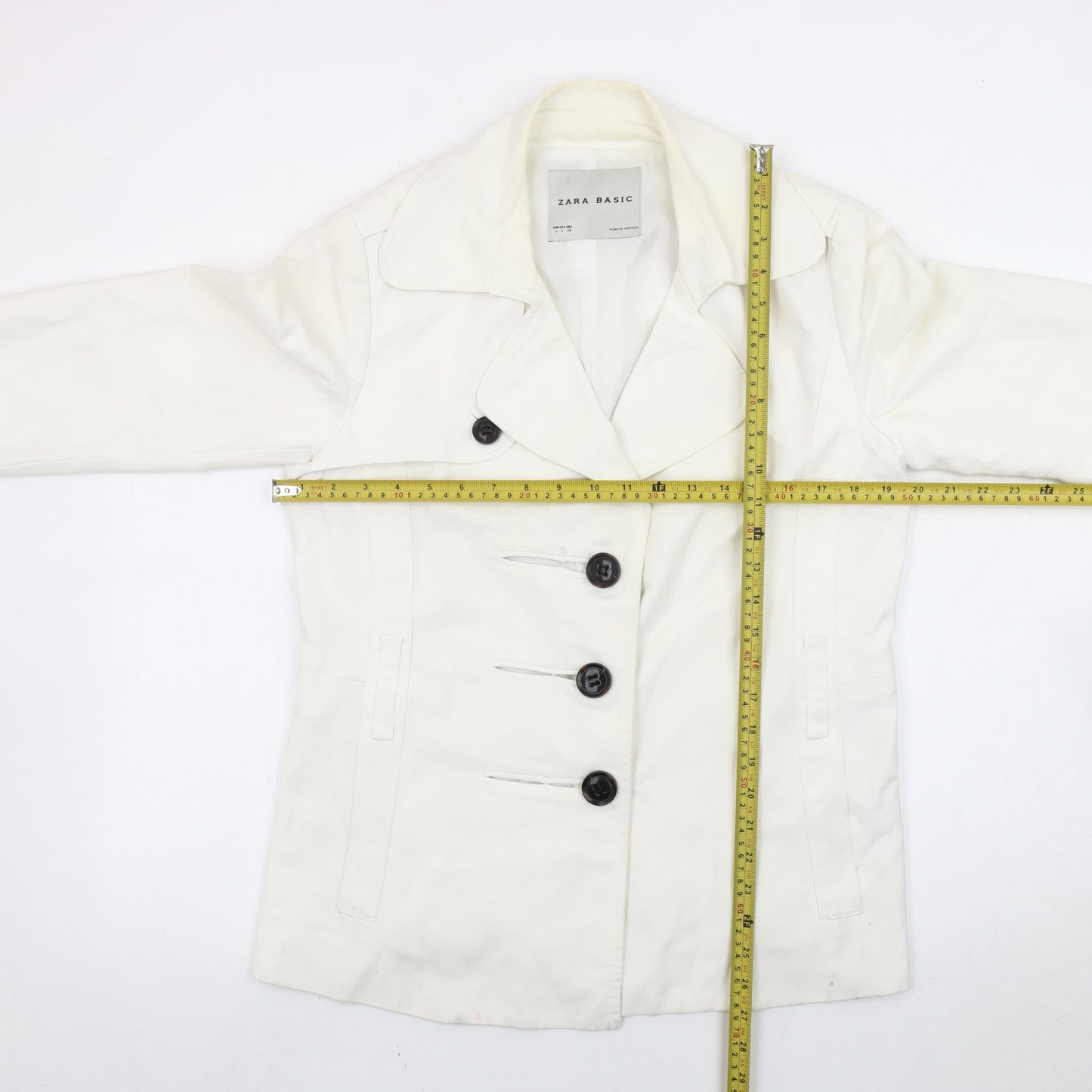Zara Basic Women’s White Pea Coat Size 14 Cotton Blend Workwear