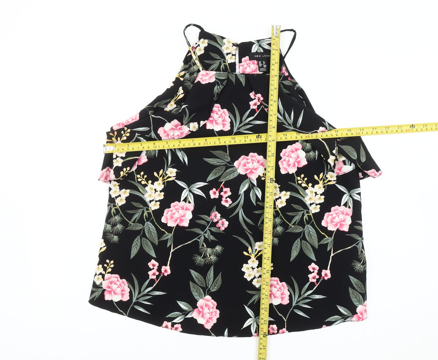 New Look Womens Black Floral Halter Camisole Top Size 12